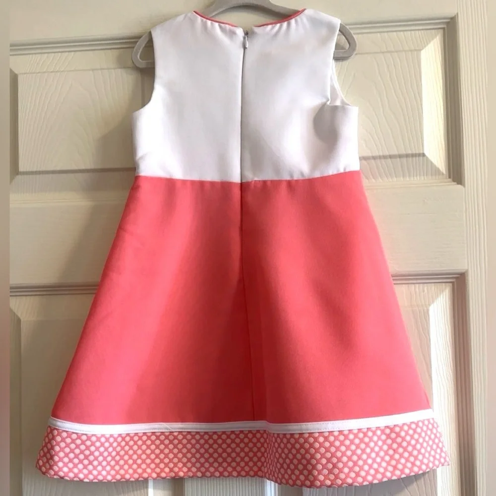 Bonnie Jean Pink and White Sleeveless Dress with A Polka Dot Trim and White Bows